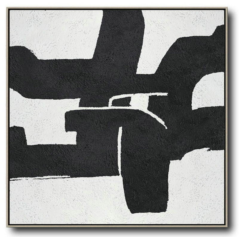 Large Abstract Painting On Canvas,Oversized Minimal Black And White Painting - Custom Canvas Wall Art
